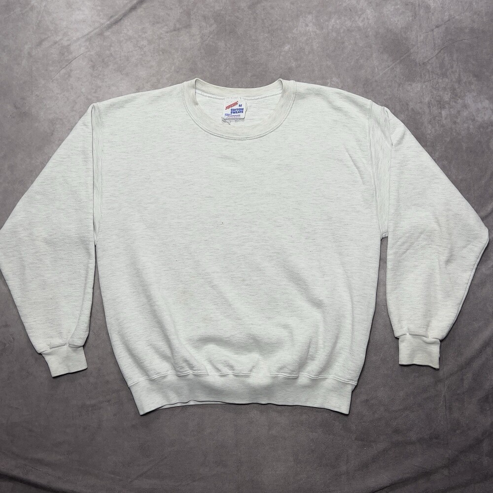 Vtg 90s Jerzees Cotton Sweats Pullover Size M Grey Blank Made in USA Crewneck